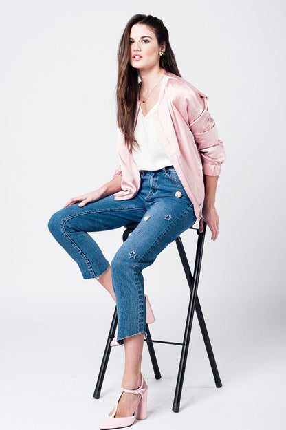 Mom jeans with embroidered stars - Denim