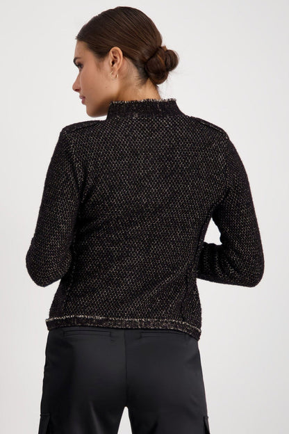 Monari 807364 Black Two-Tone Lurex Cardigan Jacket - Dotique Chesterfield