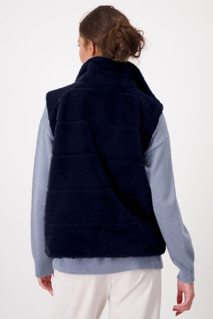 Monari 807430 Midnight Blue Faux Fur Gilet - Dotique