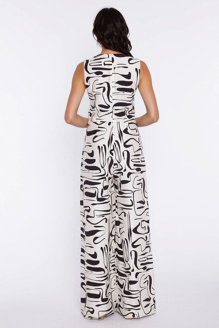 Monochrome Abstract Wide-Leg Jumpsuit - Jumpsuits