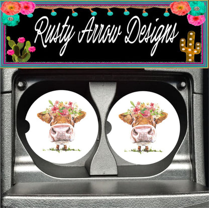 Mooo Cow Set of 2 Car Coasters - Car Coasters