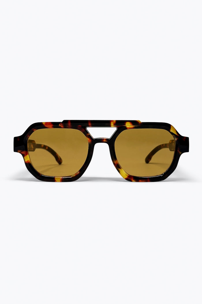 Multicolor Tortoiseshell Acrylic Cutout Bridge Oversize Sunglasses