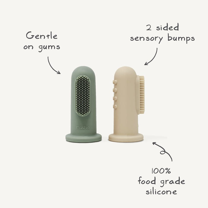 Mushie - Finger Toothbrush Blush/Shifting Sand - Mabel & Fox