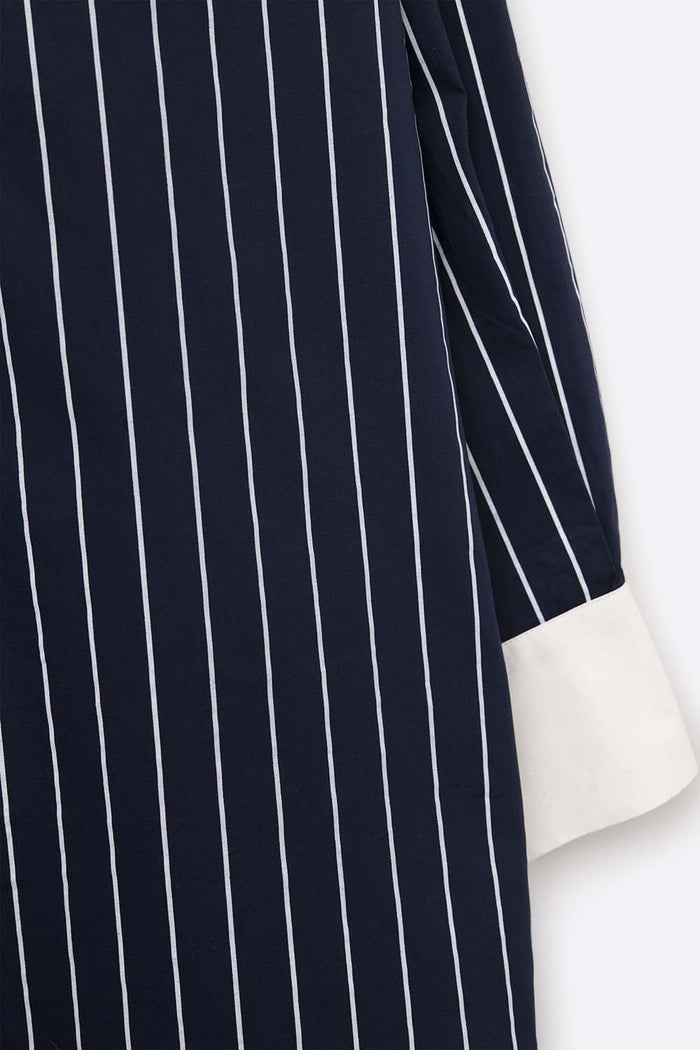 Navy Blue Striped High-Collar Shirt in soft poplin - Shirts