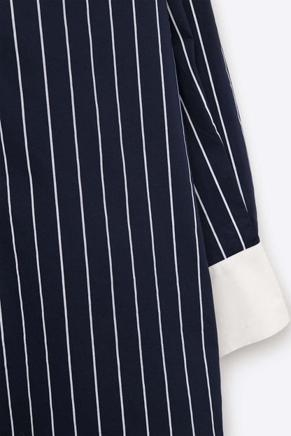 Navy Blue Striped High-Collar Shirt in soft poplin - Shirts