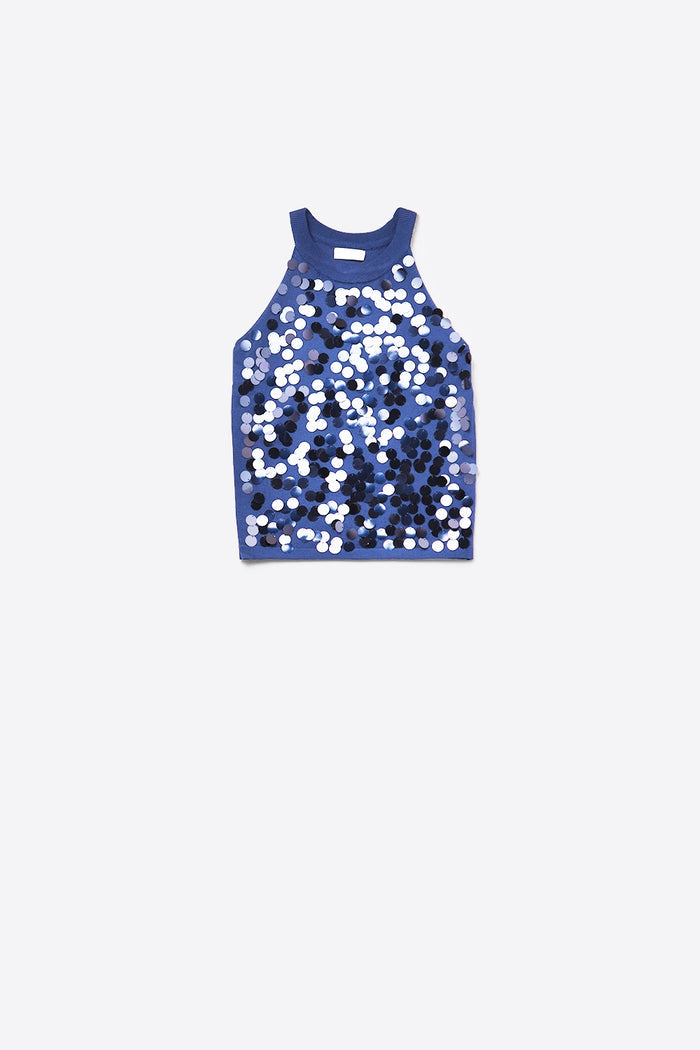 Navy knit top with sequin detail
