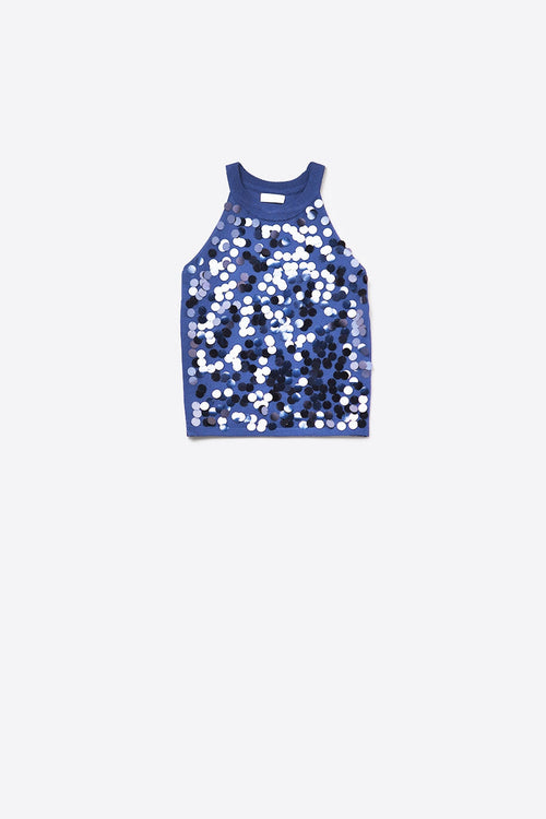 Navy knit top with sequin detail