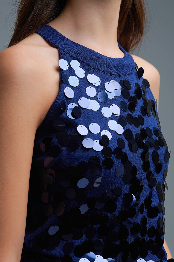 Navy knit top with sequin detail
