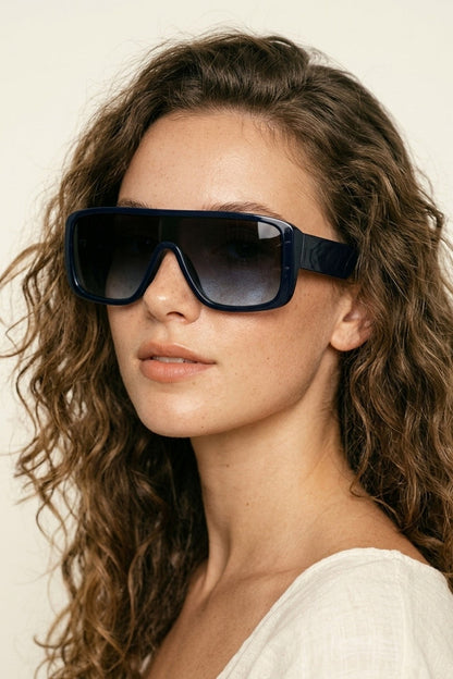 Navy Oversize Square Frame Gradient Lens Shield Sunglasses
