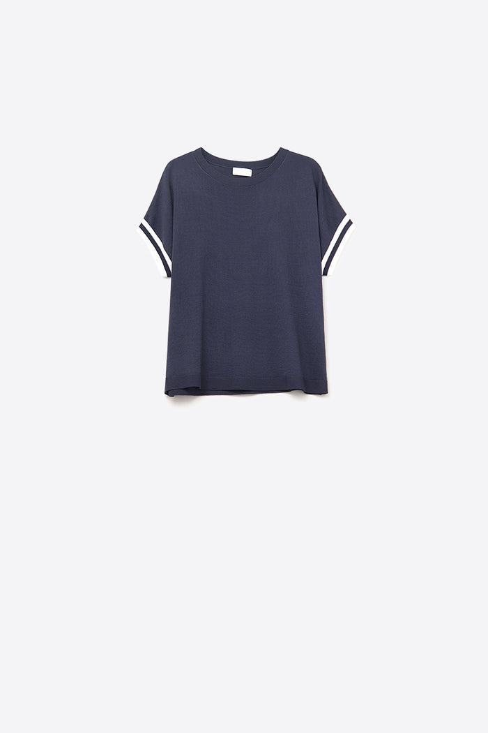 Navy Relaxed Sweater with White Contrast Detail