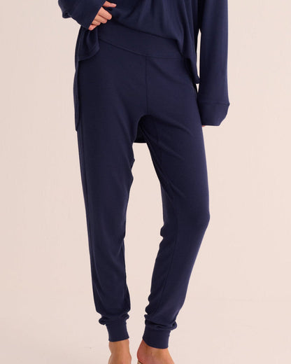 Navy Ribbed Modal Hero Shirt and Cuffed Leggings Set - Loungewear