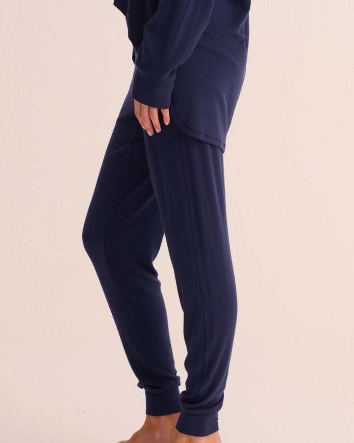 Navy Ribbed Modal Hero Shirt and Cuffed Leggings Set - Loungewear