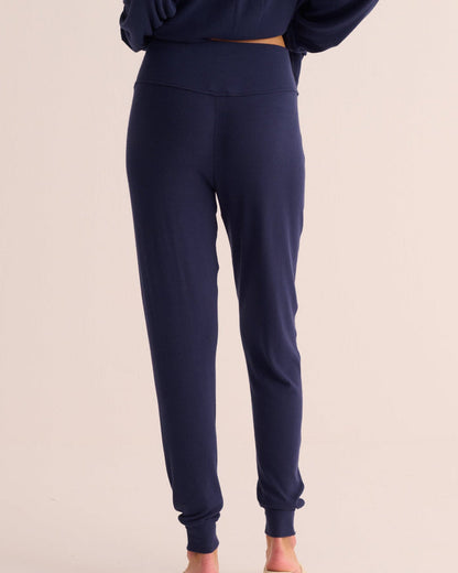 Navy Ribbed Modal Hero Shirt and Cuffed Leggings Set - Loungewear
