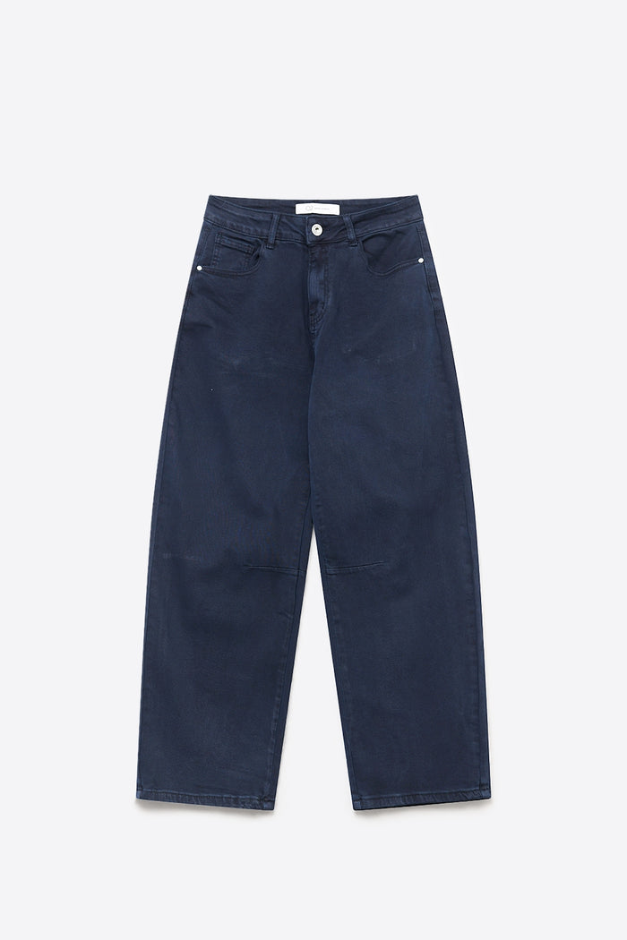 Navy soft stretch Denim Wide Leg Jeans with seam at the knee - Coloured Jeans