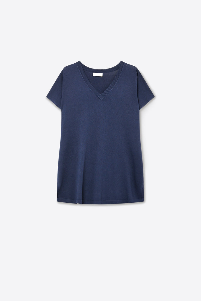 Navy V-Neck Short Sleeve Knitted sweater