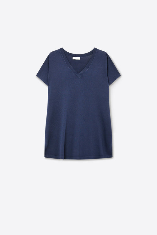 Navy V-Neck Short Sleeve Knitted sweater