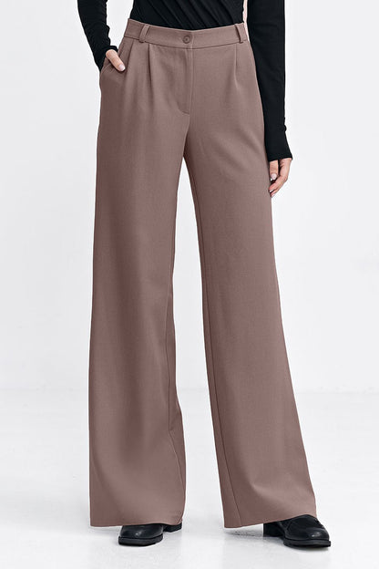 Nife Wide Leg Tailored Trousers for Effortless Chic brown - Trousers