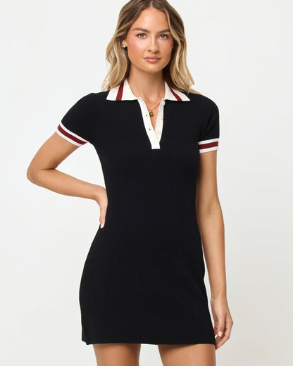 Black Cream Dusty Fig | Badge:New Arrival_#B2AC88_#ffffff'


LSPACE Off Duty dress in black cream dusty fig, front view on model.