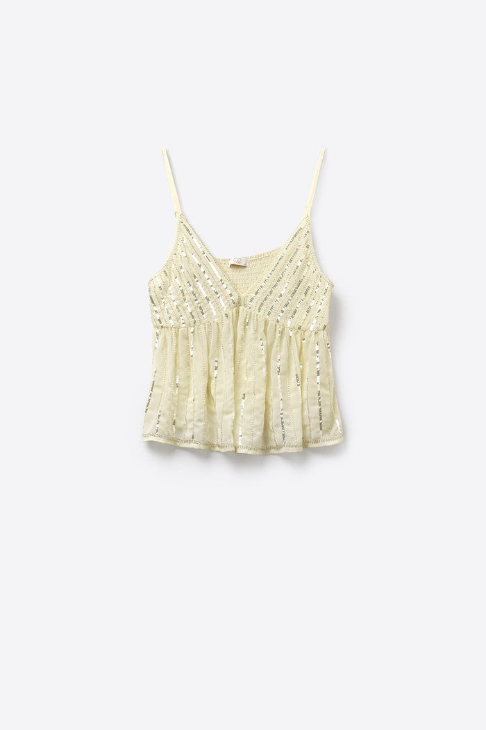 off-white Sequin Embellished V-Neck Camisole