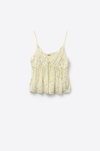 off-white Sequin Embellished V-Neck Camisole