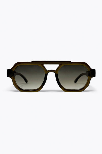 Olive Gradient Lens Chunky Geometric Frame Sunglasses