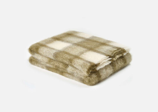 Olive Plaid Drumin Mohair Throw Blanket - Cushendale Woollen Mills