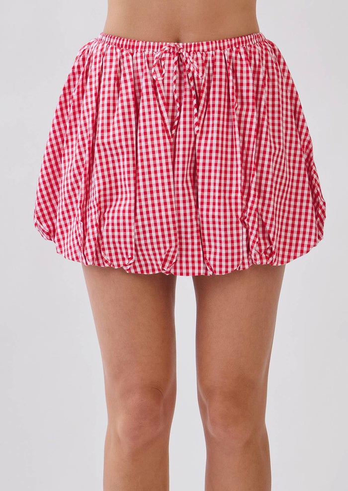 tcec red gingham mini bubble hem skirt