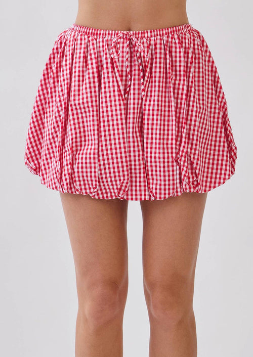 tcec red gingham mini bubble hem skirt