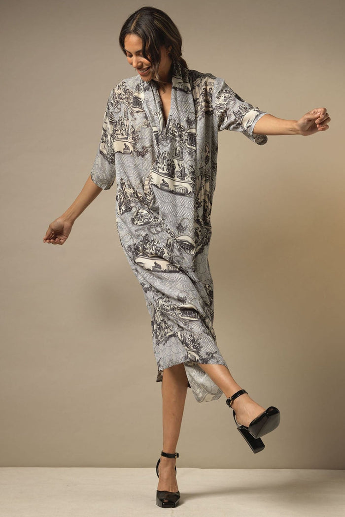 One Hundred Stars Ancient Columns Charcoal Rachel Dress - Dotique Chesterfield