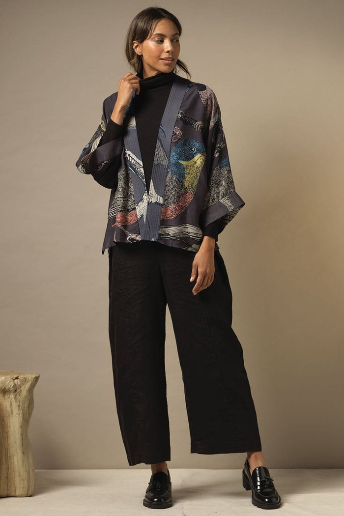 One Hundred Stars KIMBIRINK Bird Ink Blue Kimono - Dotique Chesterfield