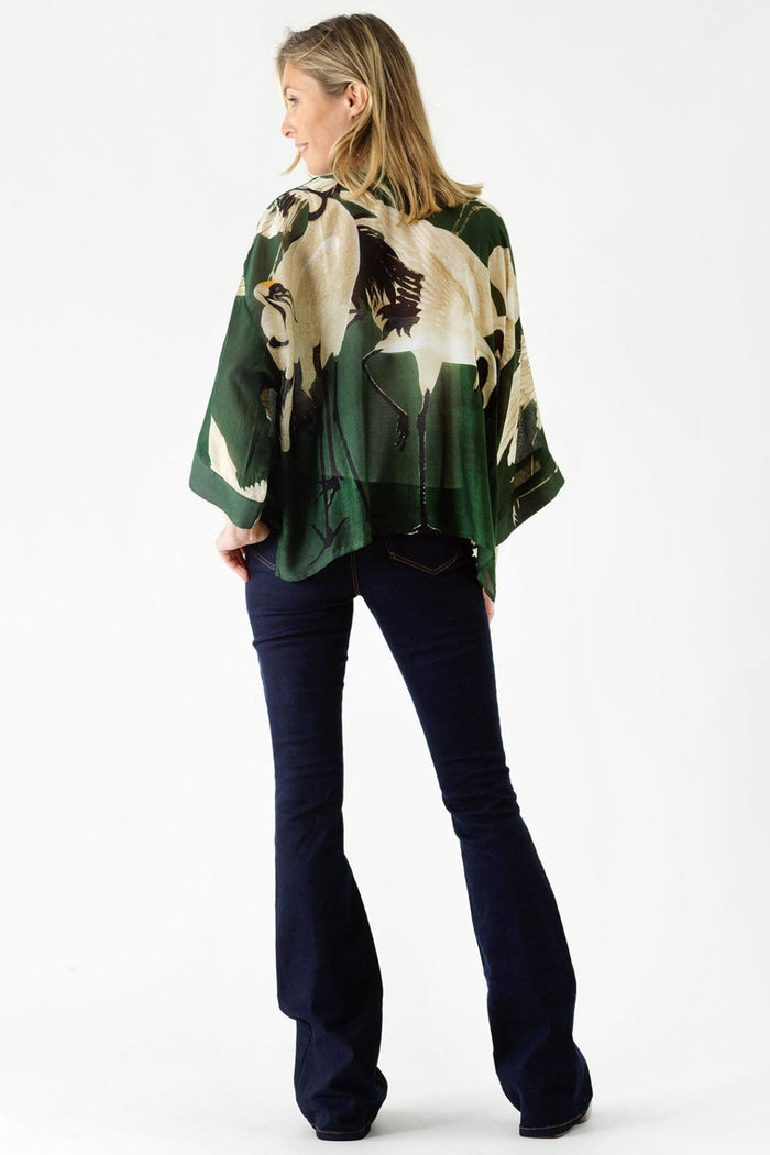 One Hundred Stars Stork Forest Green Kimono - Dotique