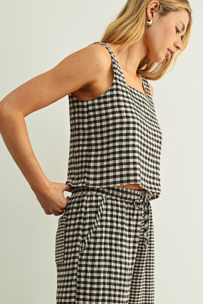 One Way or Another Black and Cream Gingham Sleeveless Top