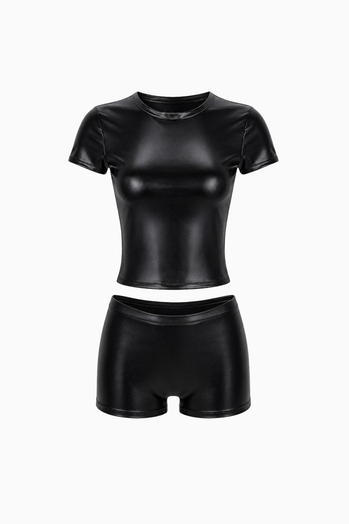 Onyx PU Leather Tee & Shorts – Size XXS/XS | Archive Sample