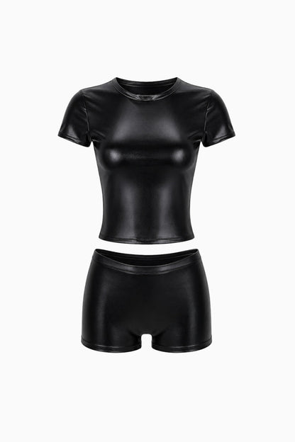 Onyx PU Leather Tee & Shorts – Size XXS/XS | Archive Sample