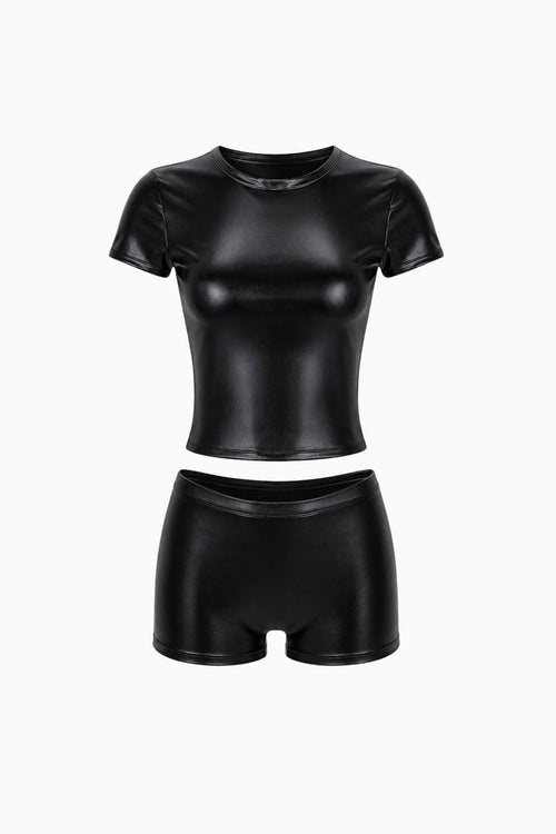 Onyx PU Leather Tee & Shorts – Size XXS/XS | Archive Sample
