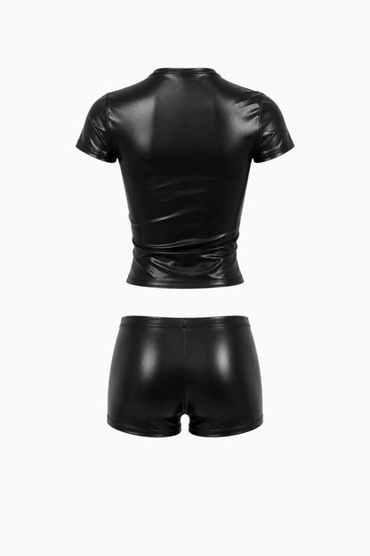 Onyx PU Leather Tee & Shorts – Size XXS/XS | Archive Sample