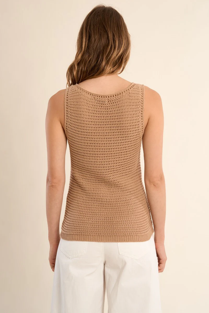 Open Crochet Knit Beige Tank Top