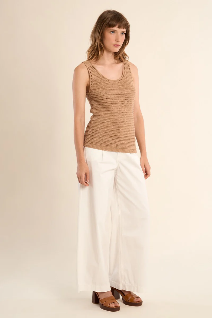 Open Crochet Knit Beige Tank Top