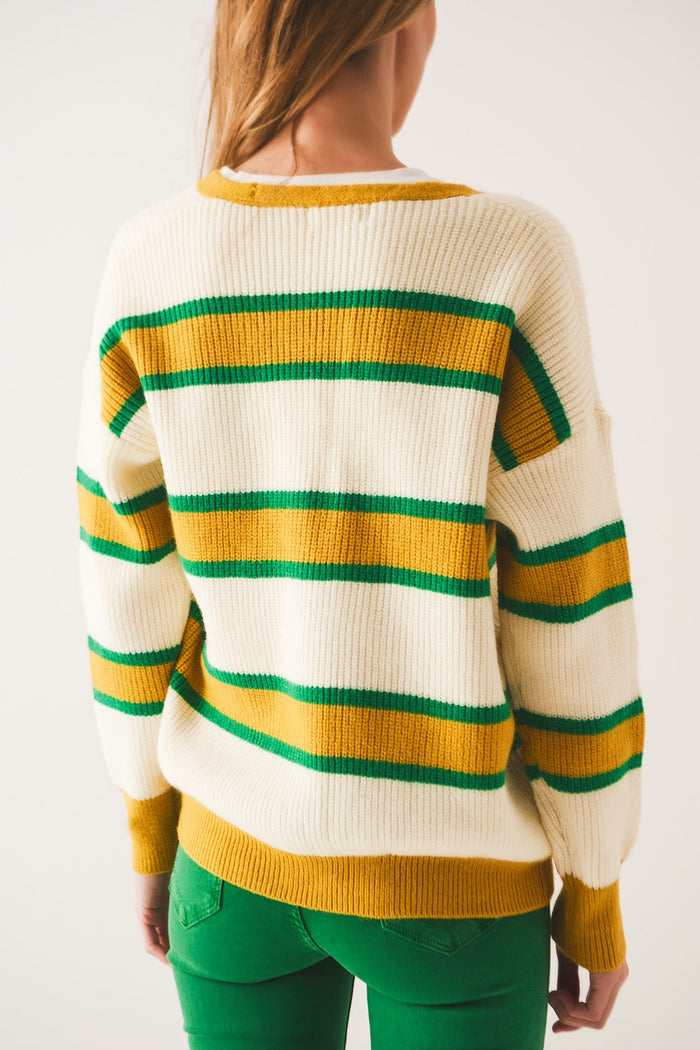 Open front cardi in yellow stripe