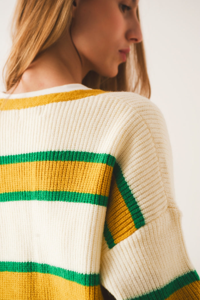 Open front cardi in yellow stripe