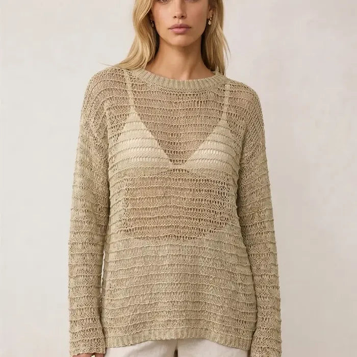 Open-Knit Crew Neck Sweater