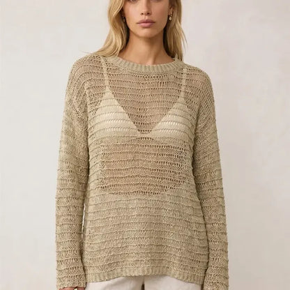 Open-Knit Crew Neck Sweater