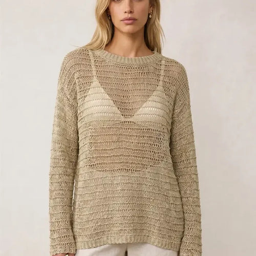 Open-Knit Crew Neck Sweater