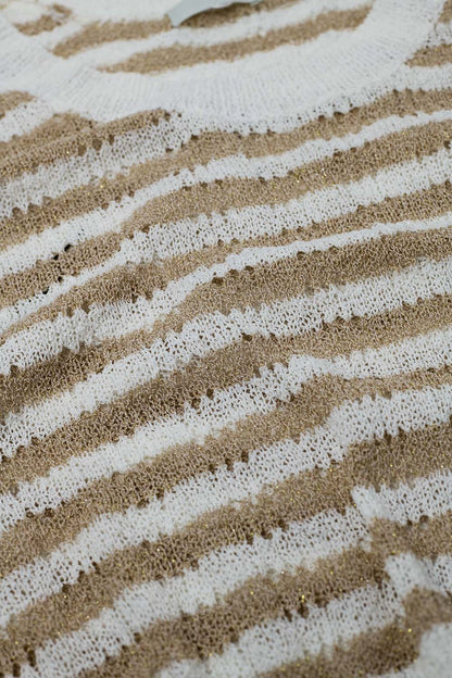 Open Knit Cropped Striped Sleeveless sweater in Brown and White