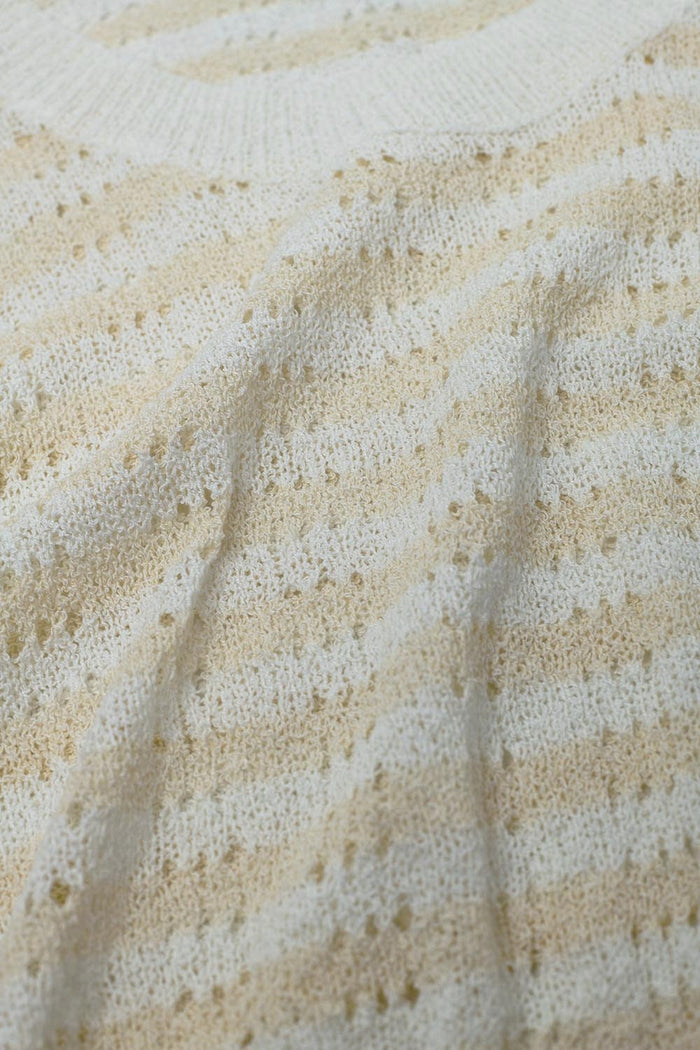 Open Knit Cropped Striped Sleeveless sweater in cream and White