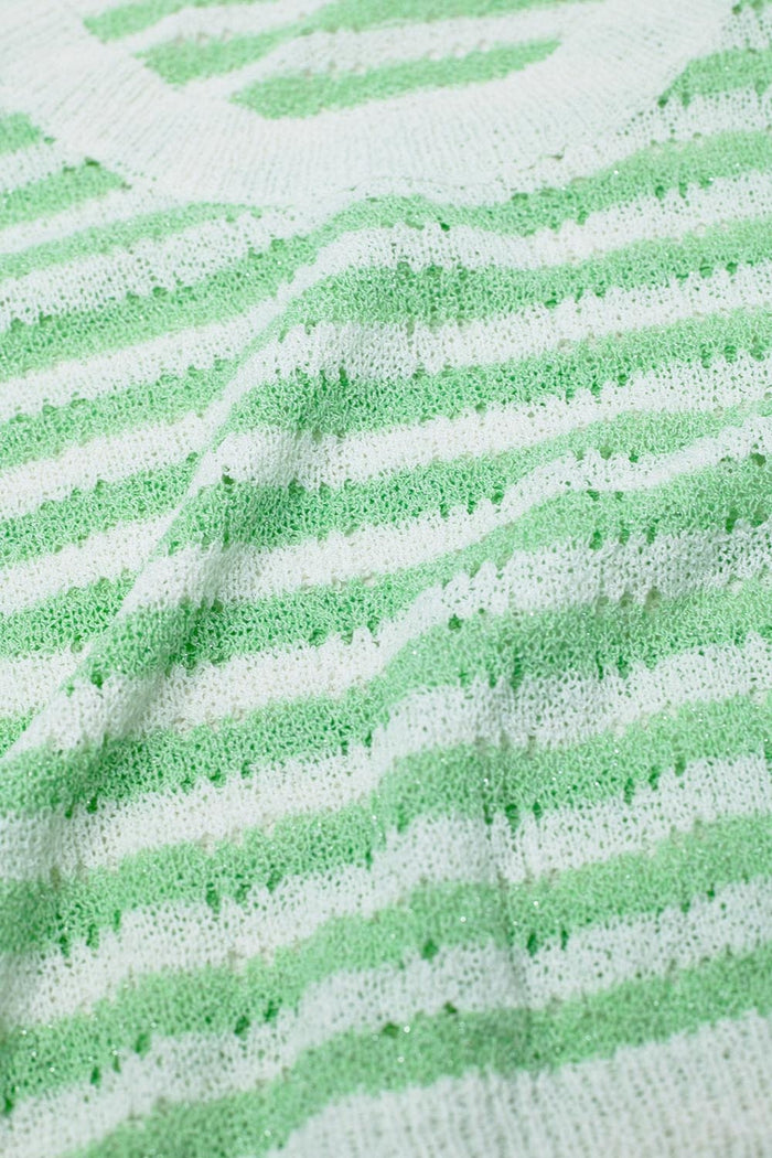 Open Knit Cropped Striped Sleeveless sweater in Green and White
