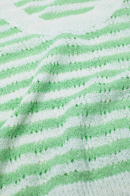 Open Knit Cropped Striped Sleeveless sweater in Green and White