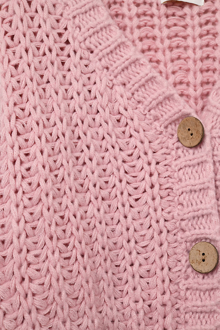 Open Knitted Chunky Cardigan in pink with relaxed sleeves