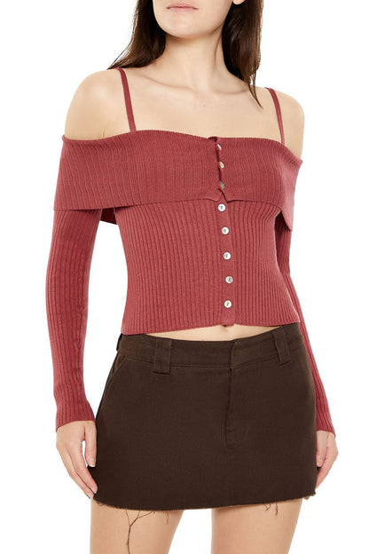 Open-Shoulder Sweater-Knit Crop Top