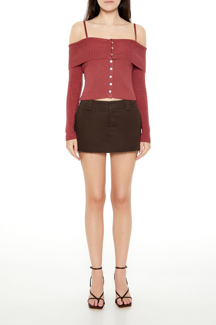 Open-Shoulder Sweater-Knit Crop Top